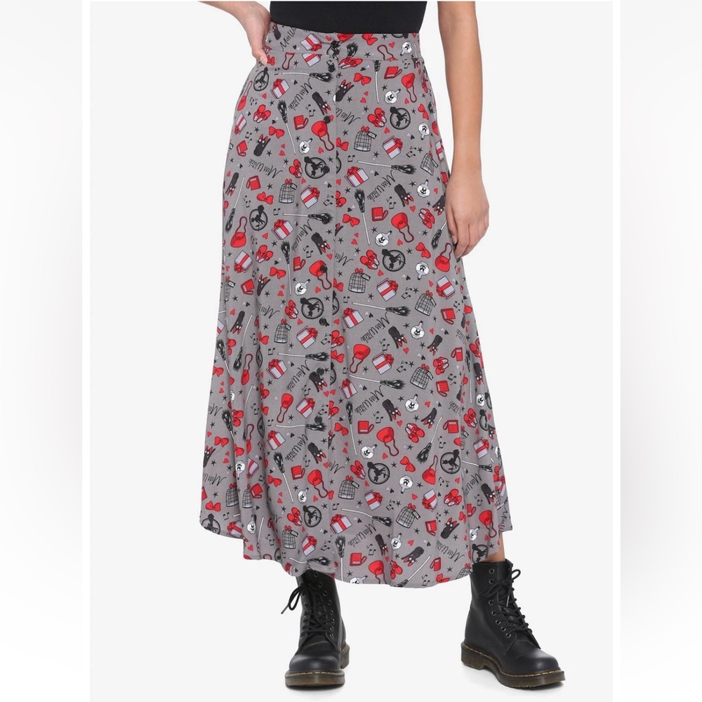 Her Universe Kiki Delivery Service Gray and Red Patterned Maxi Skirt